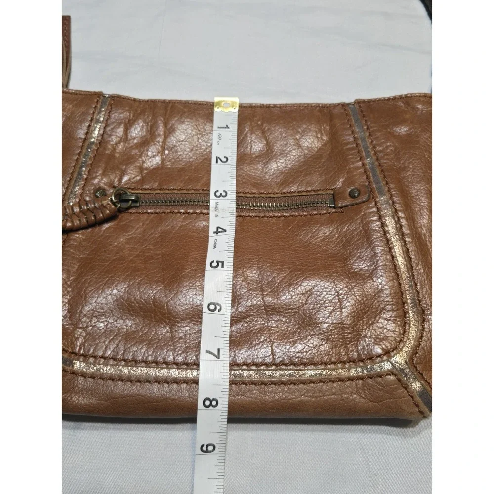 The Sak Leather Hobo Handbag Braided Strap Bronze Metallic Accent Pockets Zip - Picture 3 of 11